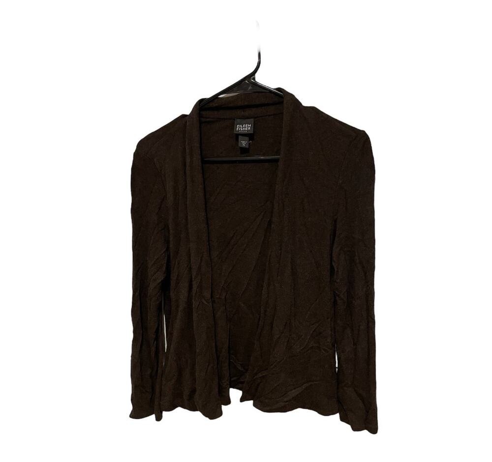 Eileen Fisher Petite Cardigan Dark Brown Knit Button Front Sweater PS Small